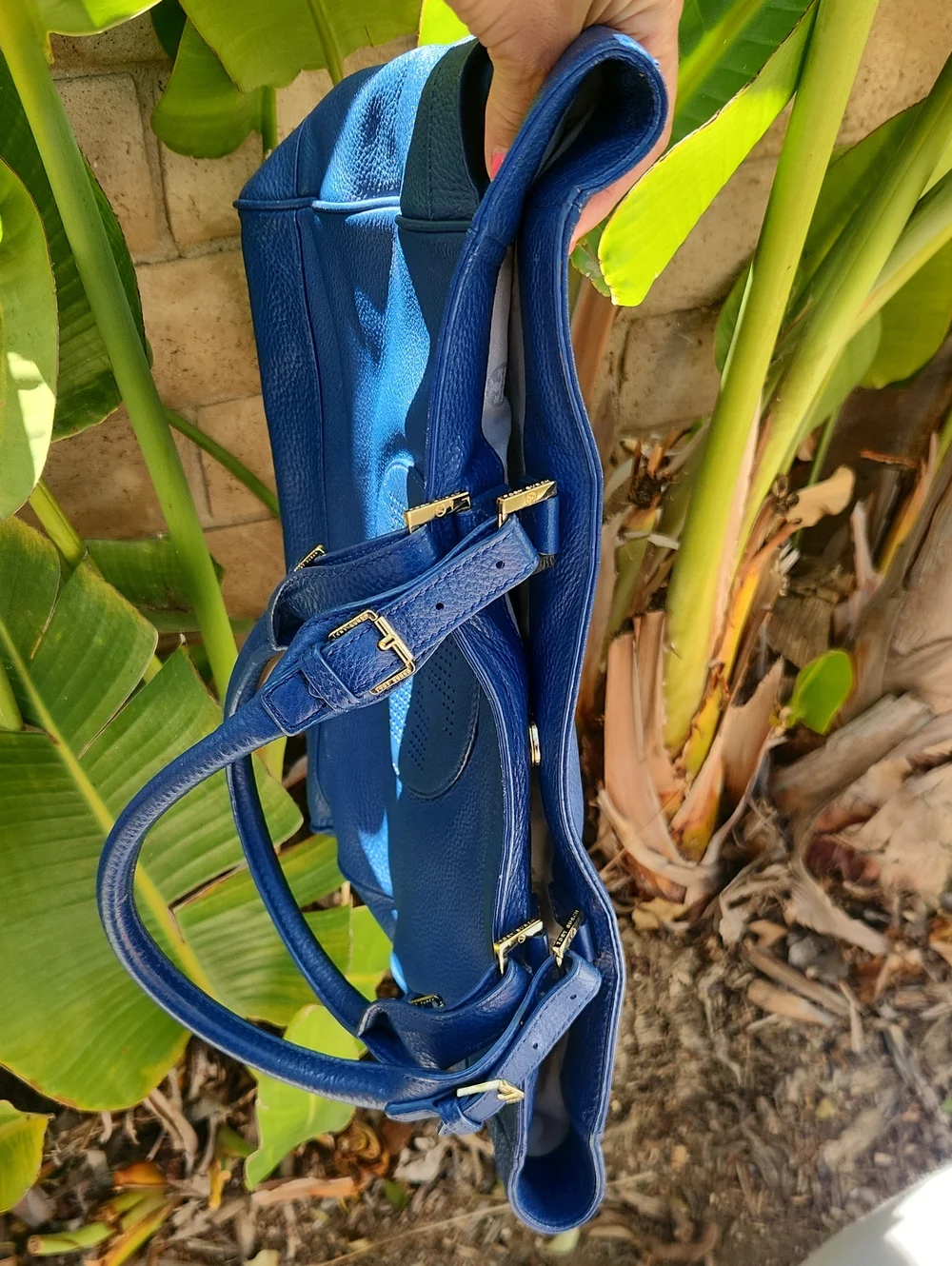 Tory Burch Leather Kipp Tote Bag Purse Navy Blue